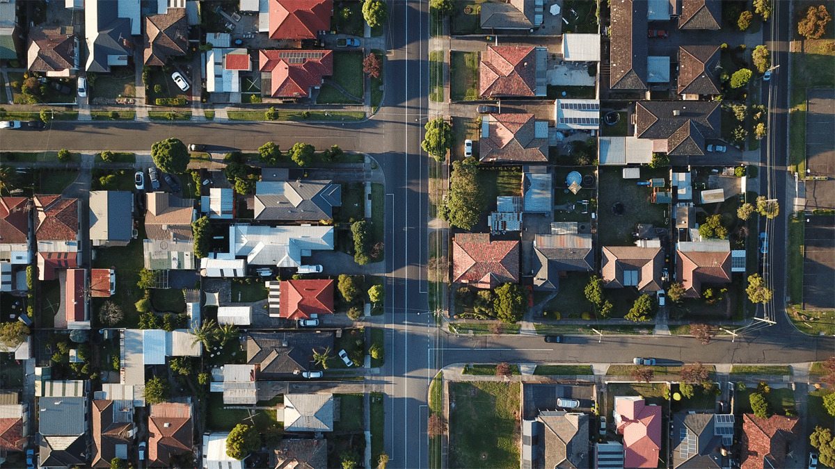 view of houses looking down from above