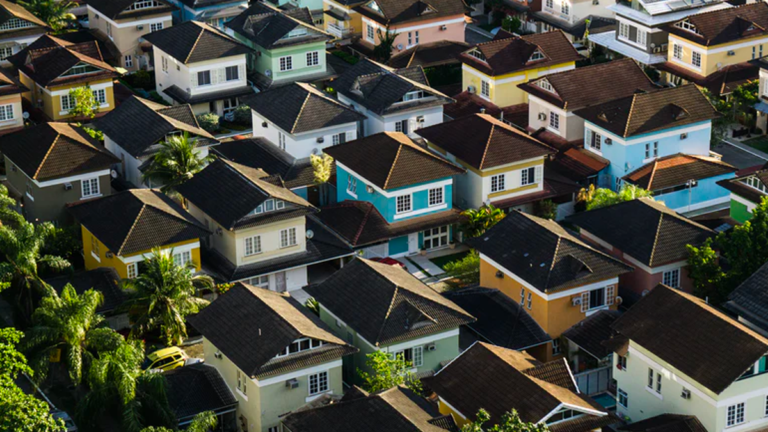 aerial view of multiple apartments