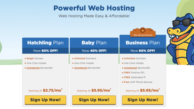 Different Hostgator web hosting plans