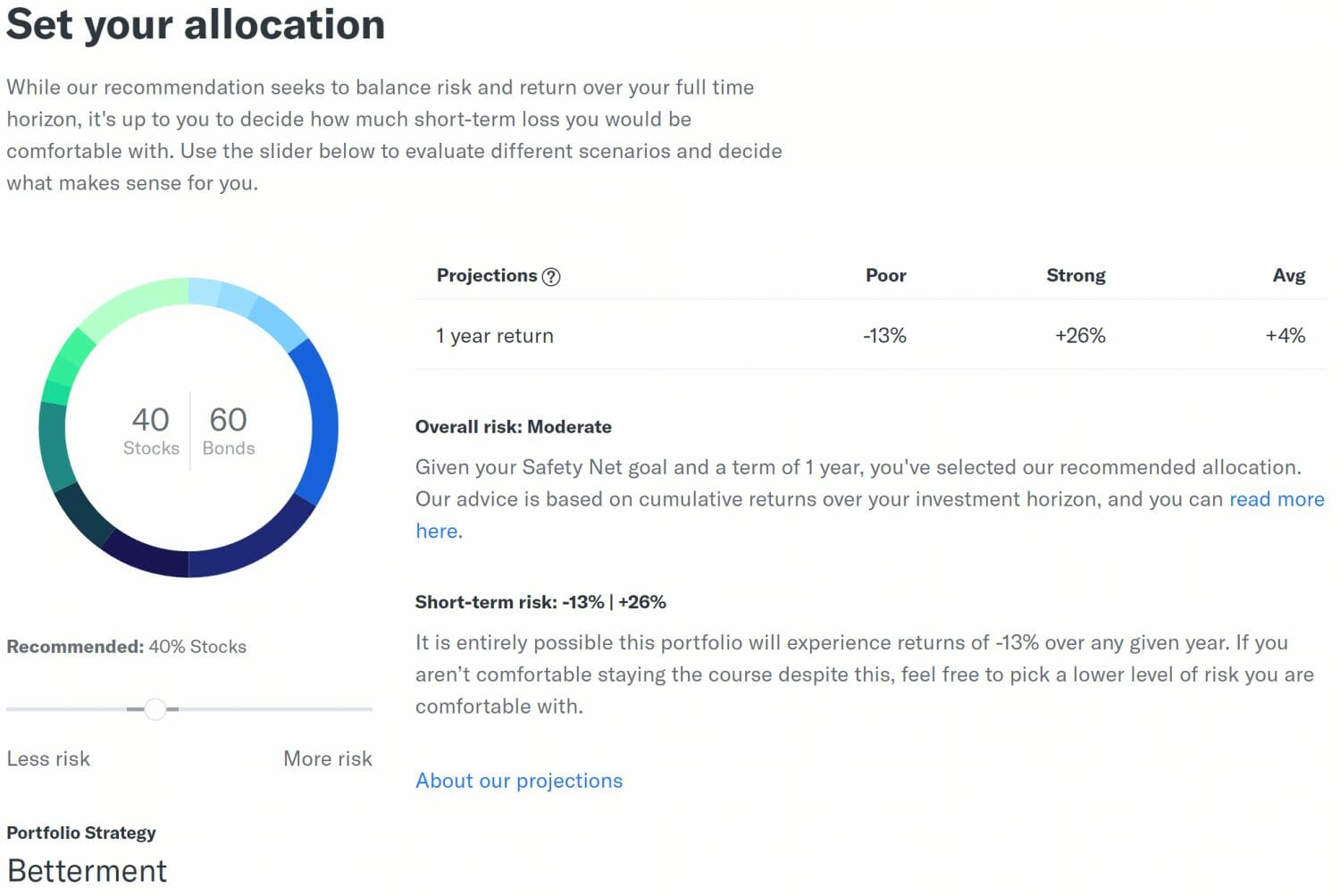 Setting your allocation in Betterment