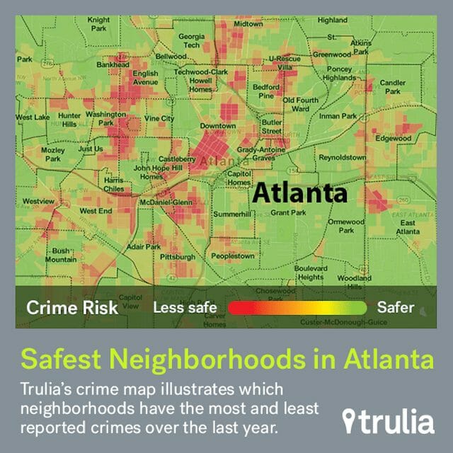 A Trulia crime map showing the safest neighborhoods in Atlanta.