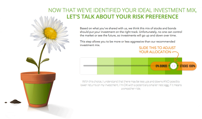 Blooom slider for how much you want to allocate toward your investments.