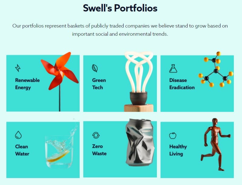 Swell Investing's categories of ethical portfolios