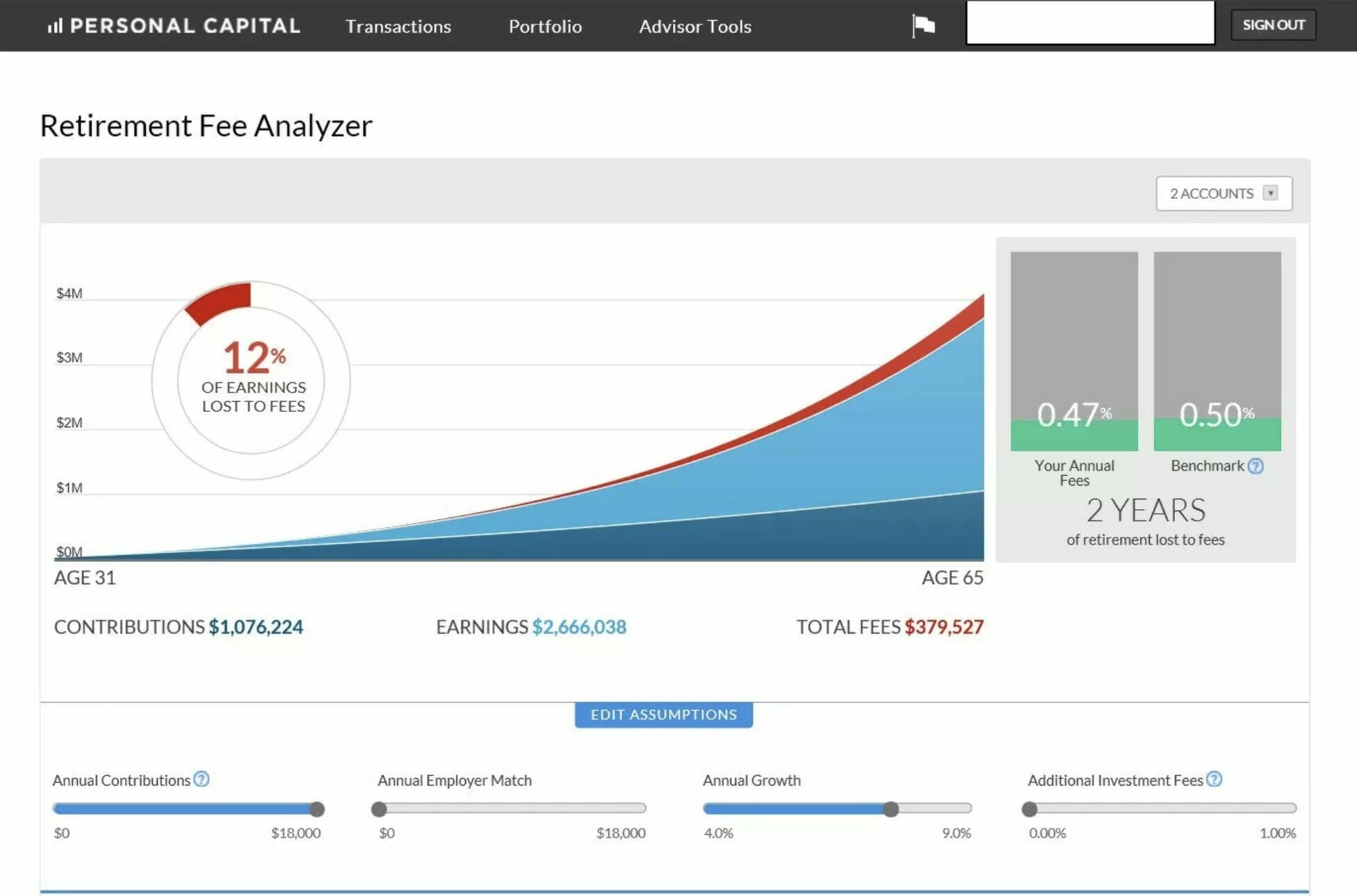 Personal Capital retirement fee analyzer