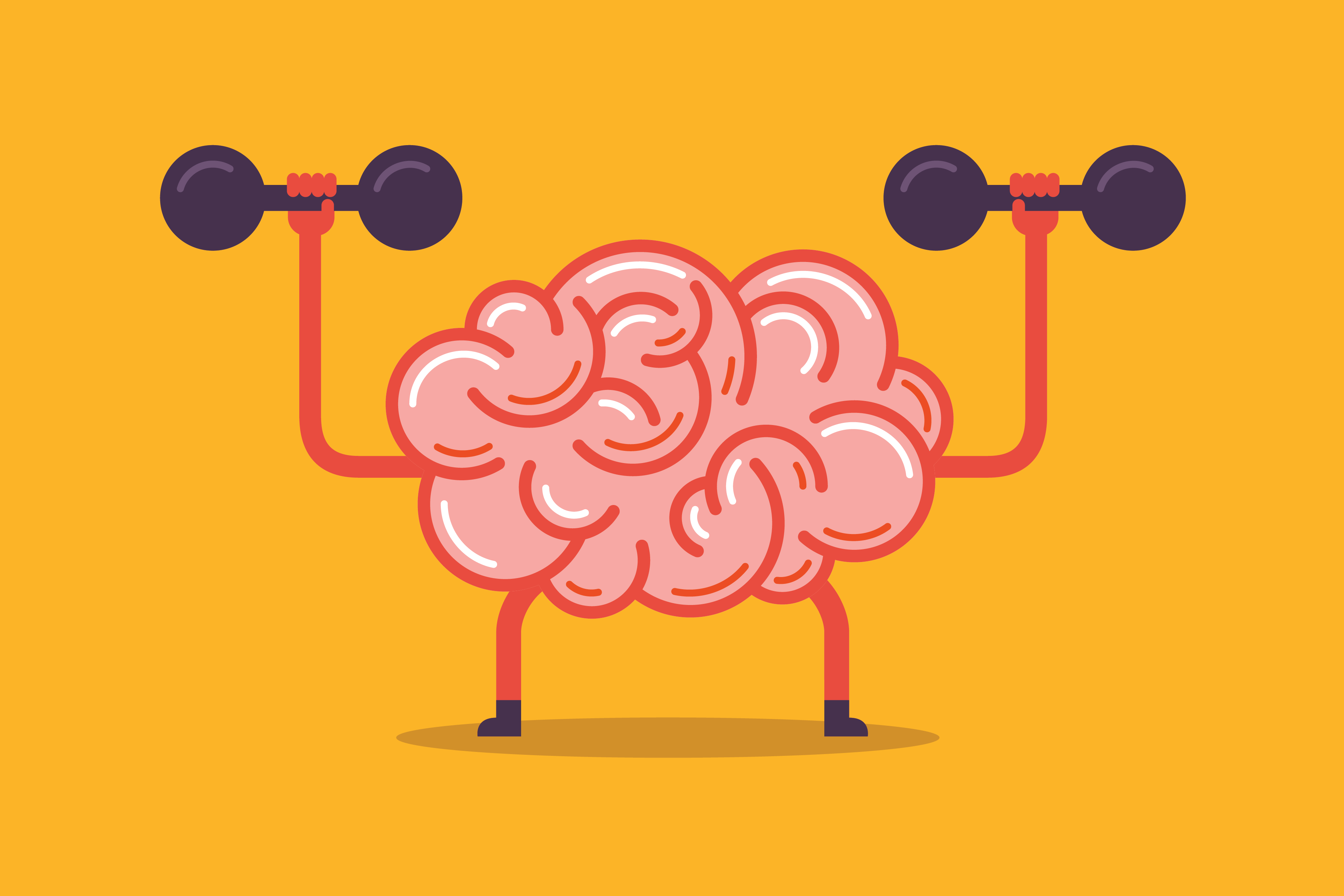 A cartoon brain lifting weights.