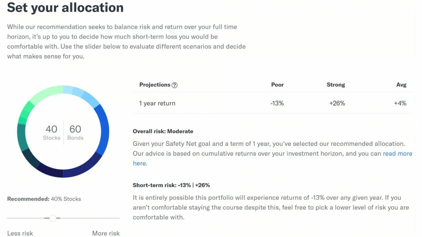 Betterment has you decide how you want to set your allocation.