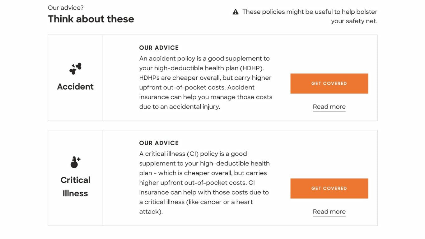 PolicyGenius asking you to consider to cover yourself with an accident policy, critical illness policy, etc.