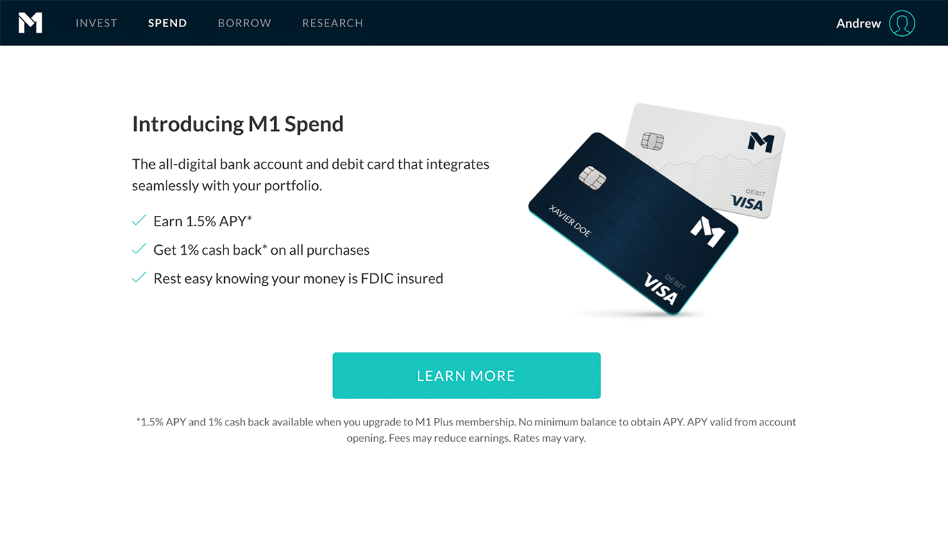 M1 Spend all-digital bank account and debit card