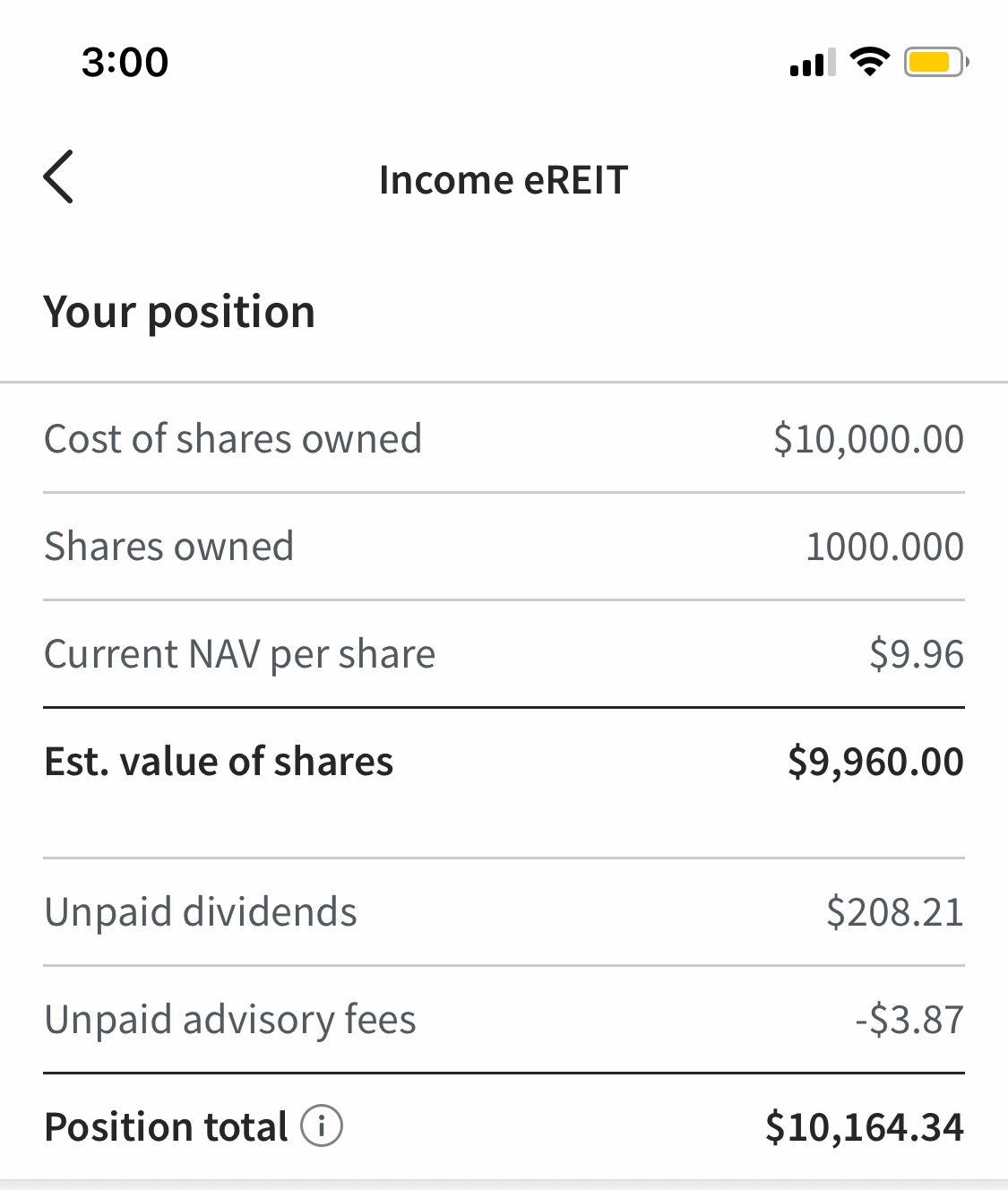 Fundrise app showing income eREIT breakdown.