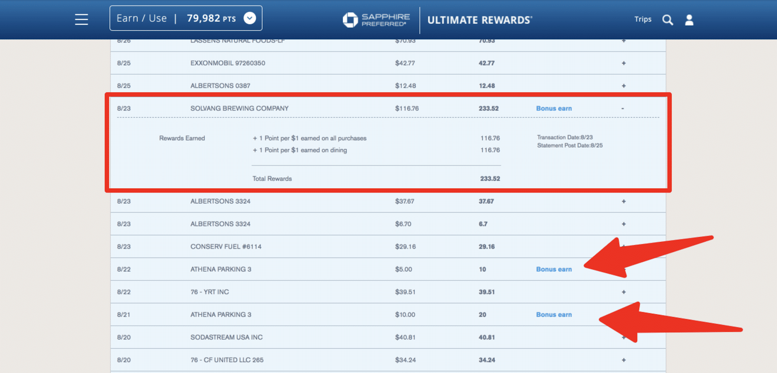 2x points itemized on your statement