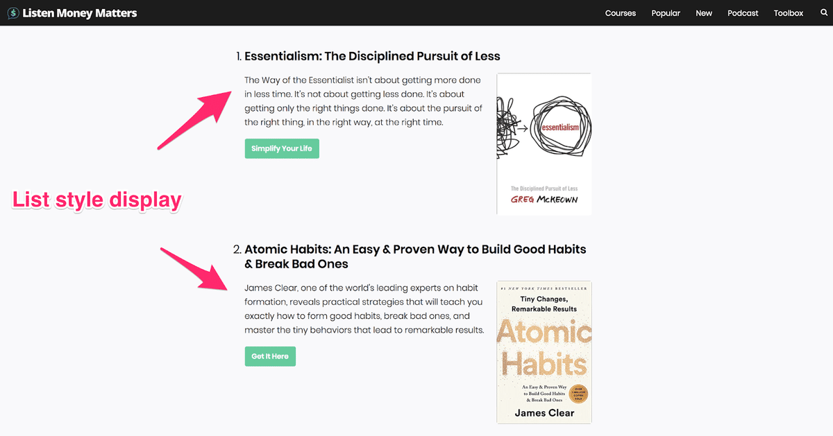 what a numbered list display looks like in your post