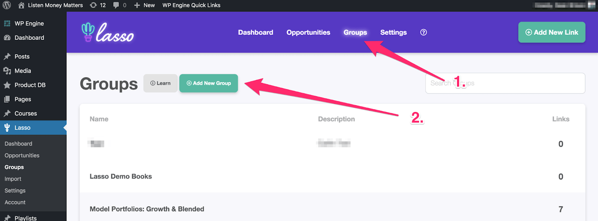 head to groups and add new group in lasso dashboard