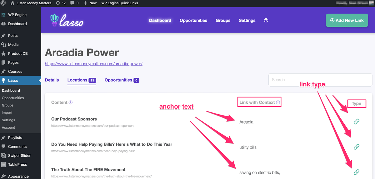 arcadia power example of link with context and link type