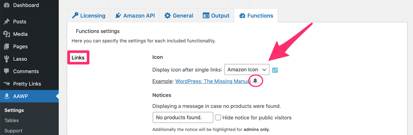 using shortcode to include amazon icon after text links