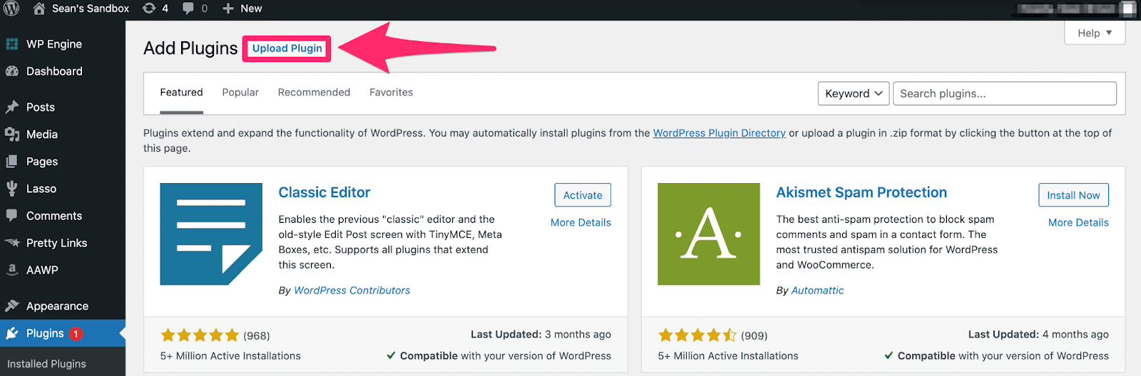 uploading aawp plugin inside wordpress