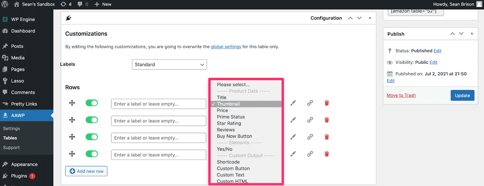 customizing specific parts of table