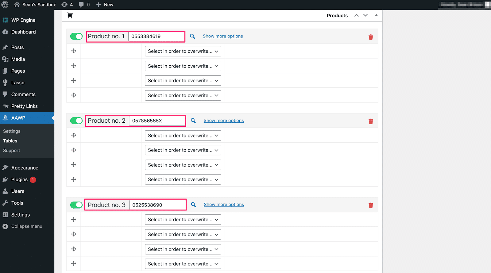 how rows appear in backend