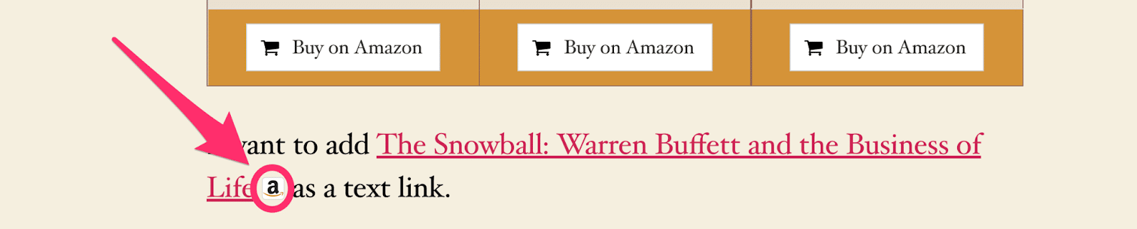 how amazon icon shortcode displays to readers